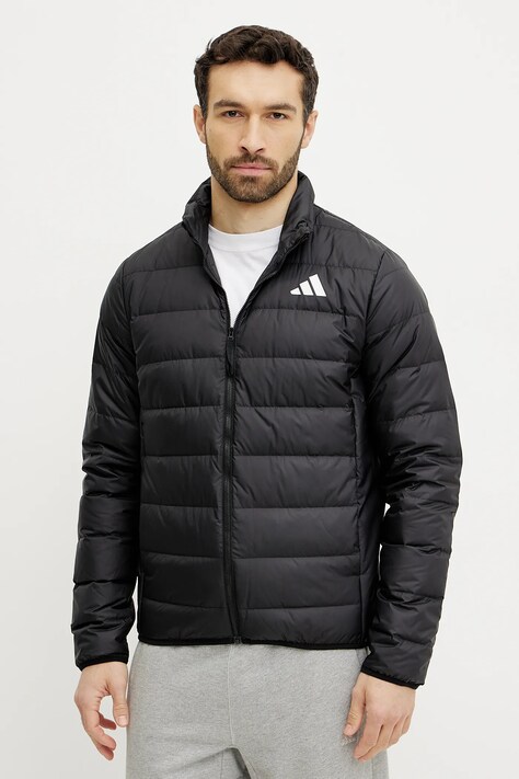Péřová bunda adidas Essential černá barva, přechodná, JD1046