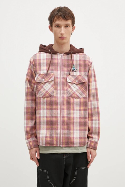ICECREAM camasa din lana Hooded Flannel Zip Through culoarea maro, relaxed, IC24435