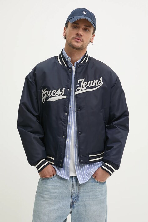 Guess Jeans geaca bomber culoarea albastru marin, de iarna, oversize, M5RL54 WHAA2