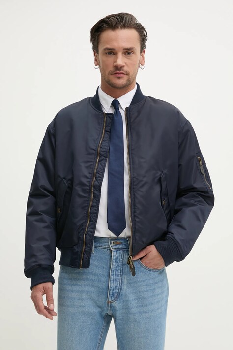 Guess Jeans geaca bomber culoarea albastru marin, de tranzitie, M5RL81 WHAA2