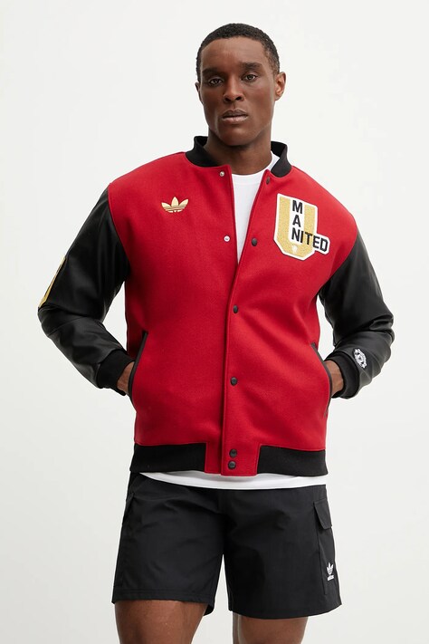 adidas Originals jachetă bomber din amestec de lână Manchester United VRCT culoarea rosu, de tranzitie, oversize, JF0366