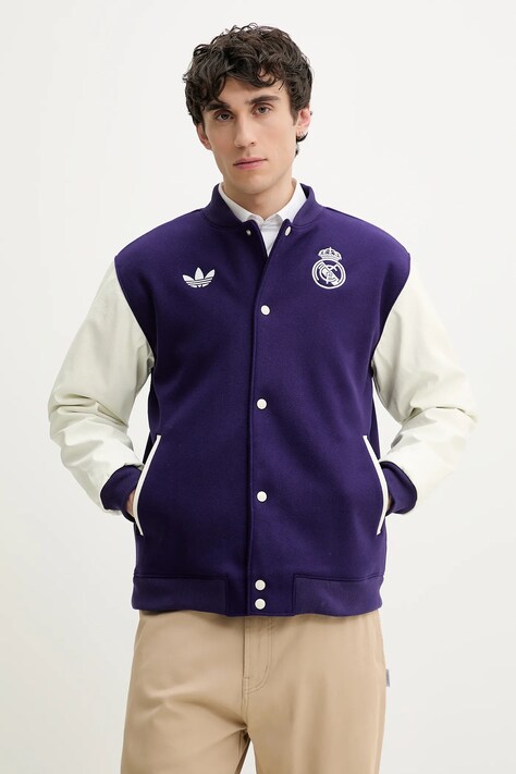 adidas Originals kurtka bomber z domieszką wełny Real CNY JKT kolor fioletowy przejściowa oversize JF2587