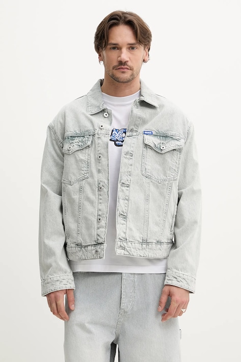 Hugo Blue kurtka jeansowa kolor szary przejściowa 50534538