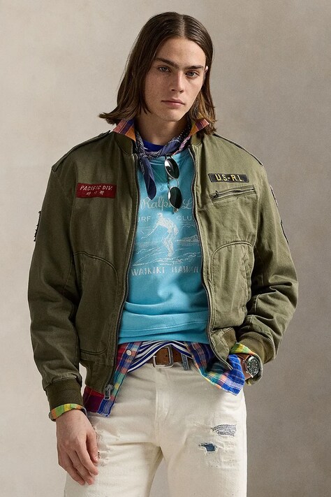 Bavlnená bunda Polo Ralph Lauren zelená farba, prechodná, 710964566