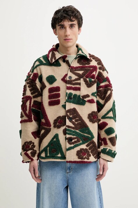Desigual geaca din amestec de lana QUEBEC culoarea bej, de tranzitie, 25SMEW02