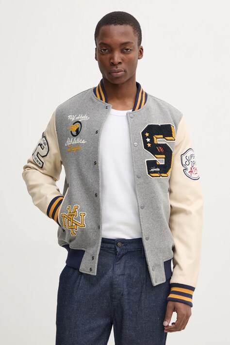 Superdry geaca bomber barbati, culoarea gri, de tranzitie, M5012082A-07Q