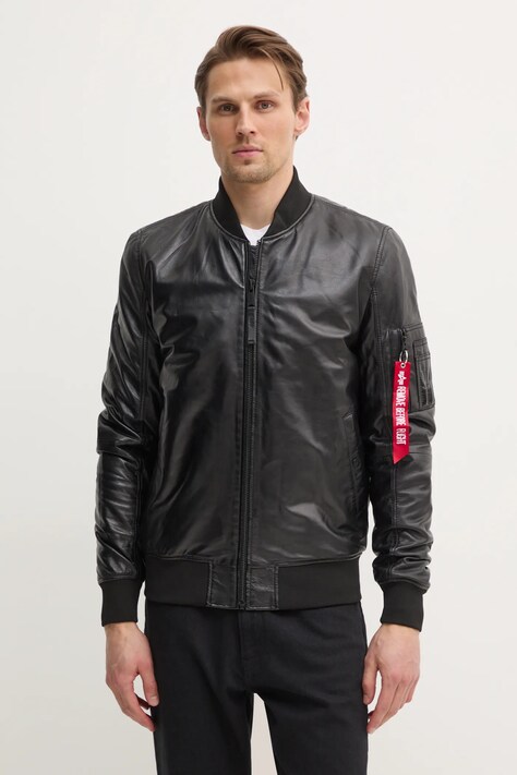 Kožená bunda bomber Alpha Industries MA-1 Leather pánská, černá barva, přechodná, 156141