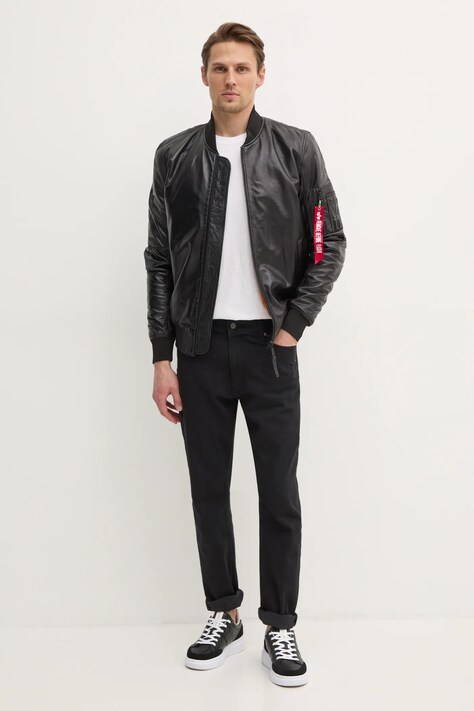 Alpha Industries giacca in pelle stile bomber MA-1 Leather uomo colore nero 156141