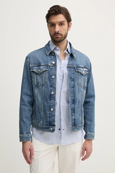 Džínová bunda Calvin Klein Jeans modrá barva, přechodná, J30J327588