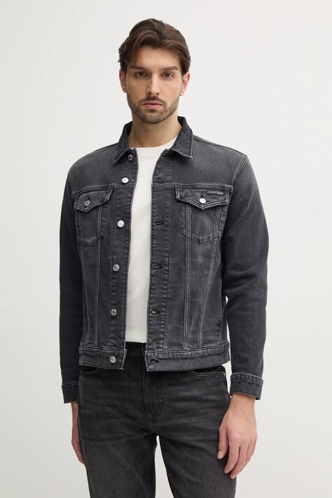 Calvin Klein Jeans geacă din denim bărbați, culoarea gri, de tranziție, J30J327589
