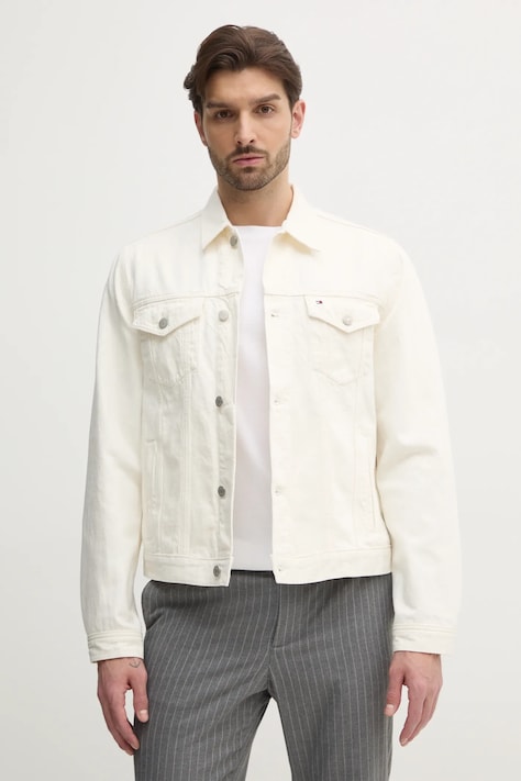 Tommy Hilfiger geacă din denim bărbați, culoarea bej, de tranziție, MW0MW39212