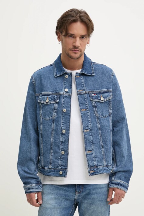 Tommy Jeans geaca jeans culoarea albastru marin, de tranzitie, DM0DM21047