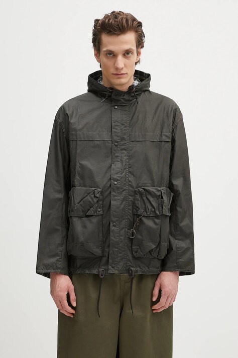 Barbour geacă Barbour Modified Durham Wax Jacket culoarea verde, de tranzitie, oversize, MWX2448