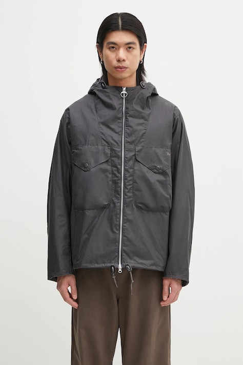 Bunda Barbour Barbour Utility Sapper Wax Jacket šedá barva, přechodná, MWX2445