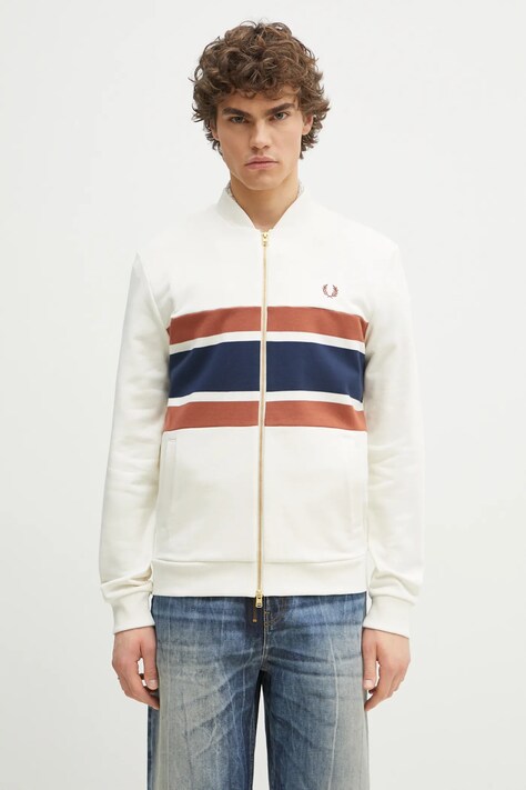 Bavlnená mikina Fred Perry pánska, béžová farba, vzorovaná, J9047.760
