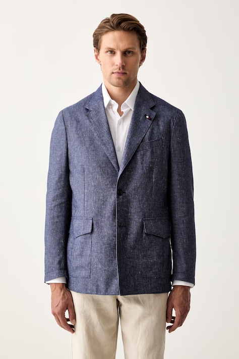 Tommy Hilfiger μονόπετο σακάκι ανδρικό με λινό σκούρο μπλε SQTHL5965.SQTH503