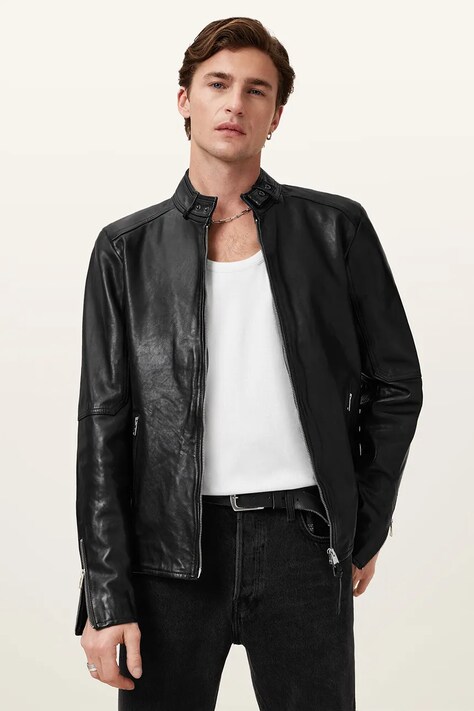 AllSaints geaca de piele CORA culoarea negru, de tranzitie, M064LB