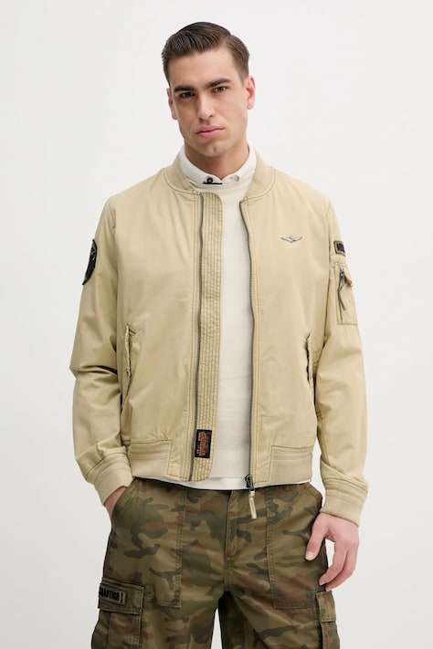 Aeronautica Militare jachetă bomber din bumbac culoarea verde, de tranzitie, AB2216CT3501