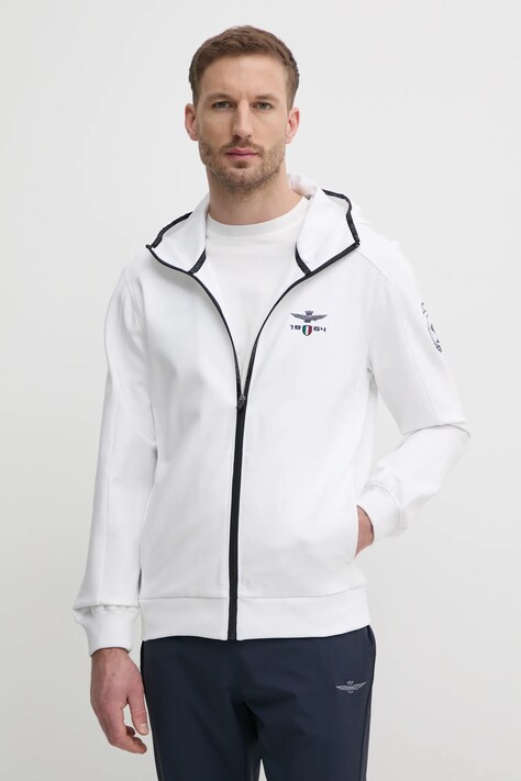Mikina Aeronautica Militare pánská, bílá barva, s kapucí, s aplikací, AF497F559