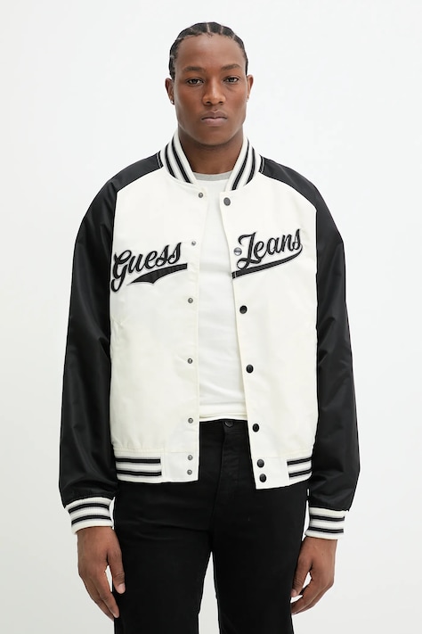 Guess Jeans kurtka bomber kolor beżowy przejściowa M5GL32 WHAA2