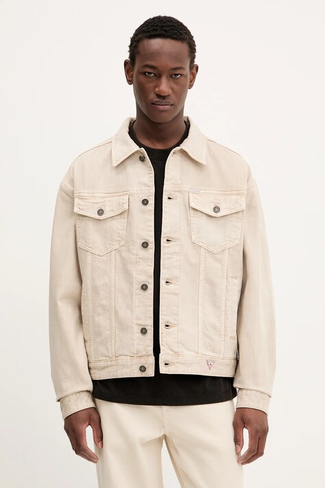 Джинсовая куртка Guess Jeans цвет бежевый переходная M5GN38 D5OC1