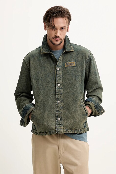Džínová bunda Dickies pánská, modrá barva, přechodná, oversize, DK0A4Z76K571