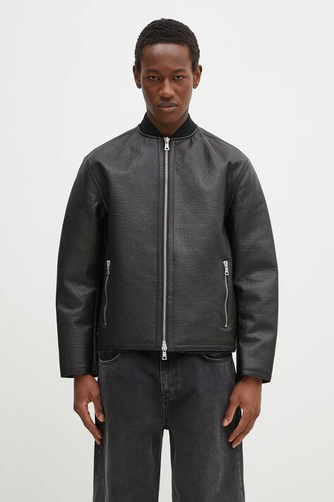 Kožna jakna MKI MIYUKI ZOKU Shearling Bomber Jacket boja: crna, za prijelazno razdoblje, SHEARLING.BOMBER.JACKET