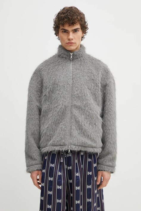 MKI MIYUKI ZOKU geaca Faux Alpaca Track Jacket culoarea gri, de tranzitie, oversize, FAUX.ALPACA.TRACK.JACK.