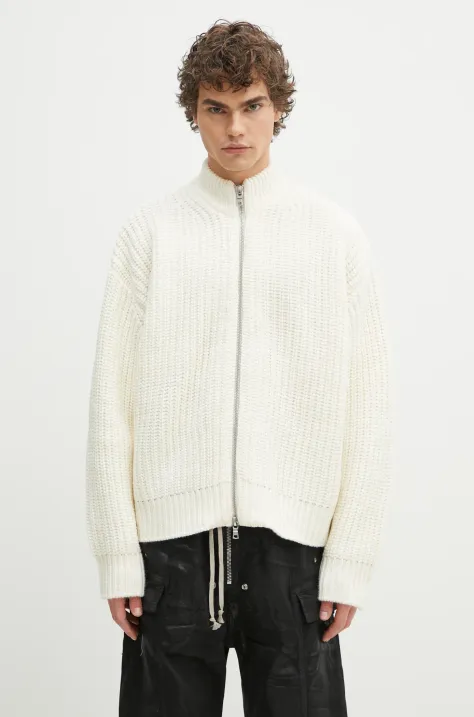 Kardigán s prímesou vlny MKI MIYUKI ZOKU Chuky Rib Knit Track Jacket pánsky, béžová farba, CHUKY.RIB.KNIT.TRACK.J.