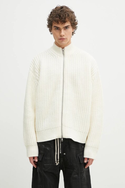 Кардиган з домішкою вовни MKI MIYUKI ZOKU Chuky Rib Knit Track Jacket чоловічий колір бежевий CHUKY.RIB.KNIT.TRACK.J.