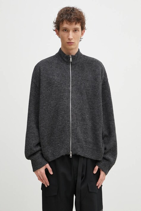 Кардиган з домішкою вовни MKI MIYUKI ZOKU Mohair Blend Knit Track Jacket чоловічий колір чорний MOHAIR.BLEND.KNIT.TRACK