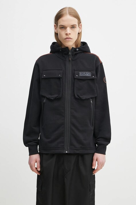 Βαμβακερή μπλούζα Napapijri B-Rivalto χρώμα: μαύρο, με κουκούλα, NP0A4ICG9411