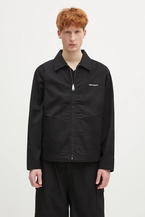 Jakna Carhartt WIP Module Script Jacket boja: crna, za prijelazno razdoblje, I032977.0D202