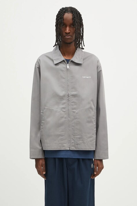 Jakna Carhartt WIP Module Script Jacket boja: siva, za prijelazno razdoblje, I032977.2QE02
