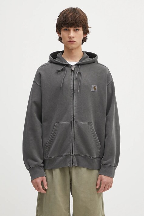 Carhartt WIP cotton sweatshirt Hooded Nelson Jacket gray color hooded smooth I033064.87GD