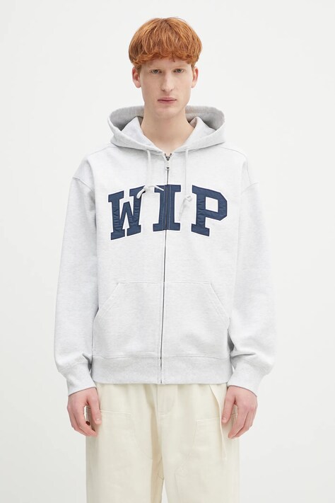 Mikina Carhartt WIP Hooded WIP Sweat Jacket pánská, šedá barva, s kapucí, s aplikací, I034691.48206