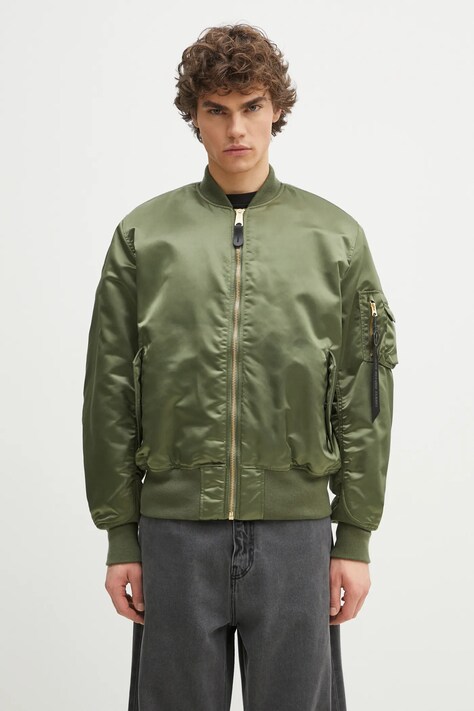 Alpha Industries geacă cu doua fete MA-1 Base Flight Jacket culoarea verde, de tranzitie, oversize, 756111.01