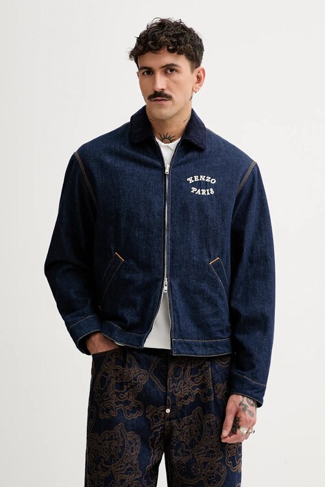 Kenzo kurtka jeansowa kolor niebieski przejściowa FF55DV1136B1.DM