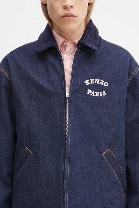 Kenzo kurtka jeansowa kolor niebieski przejściowa FF55DV1136B1.DM