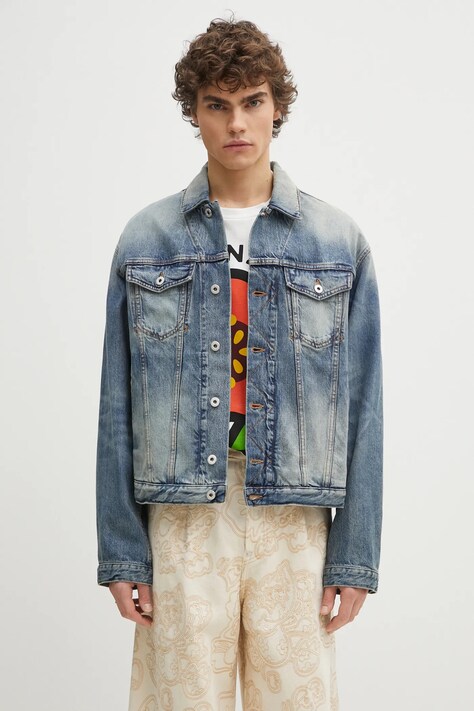 Kenzo kurtka jeansowa kolor niebieski przejściowa FF55DV3026I7.DS