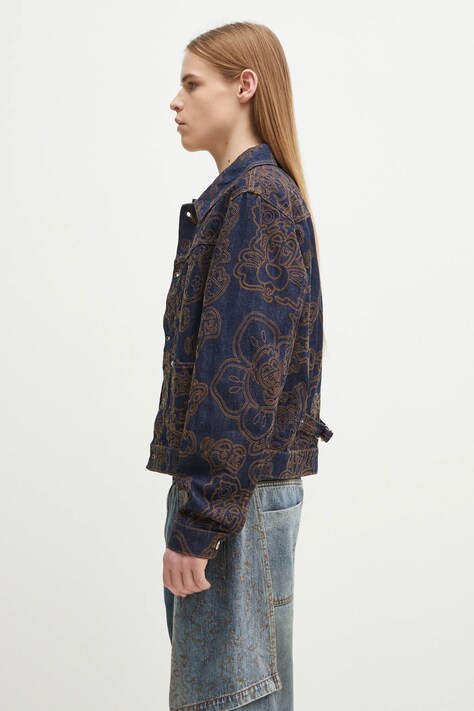 Kenzo kurtka jeansowa kolor granatowy przejściowa FF55DV3096V1.DM