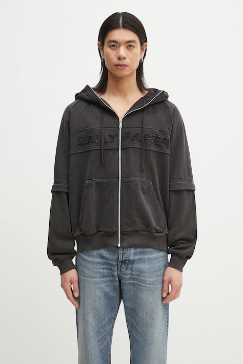 Daily Paper bluza bawełniana Garment Wash Jacket męska kolor czarny z kapturem gładka 2511009