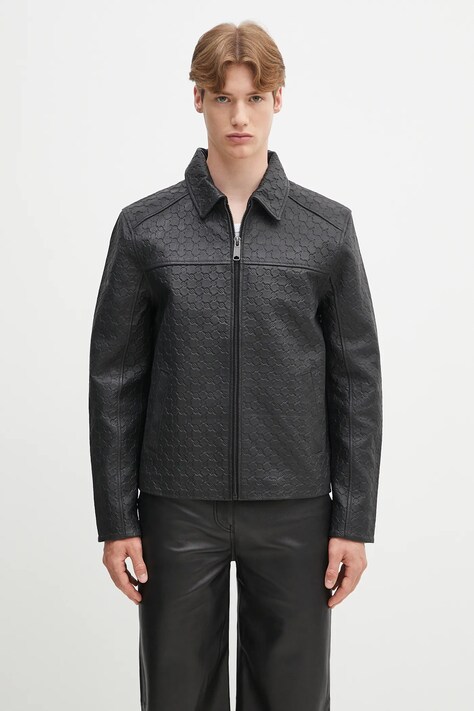 Daily Paper geacă de piele Silence Monogram Leather Jacket culoarea negru, de tranzitie, 2411001