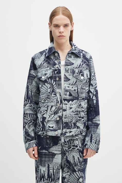 No Problemo kurtka bawełniana Apocalypse Jacquard Trucker Jacket kolor niebieski przejściowa NP7000003