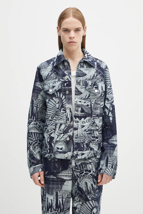 No Problemo kurtka bawełniana Apocalypse Jacquard Trucker Jacket kolor niebieski przejściowa NP7000003