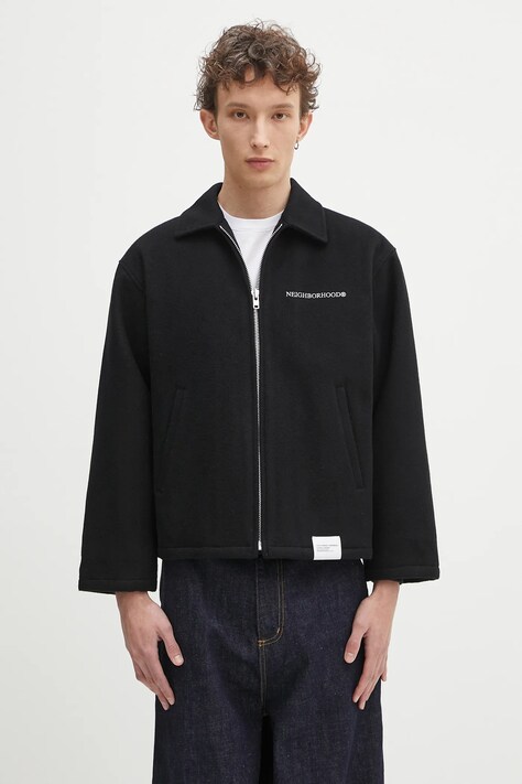 NEIGHBORHOOD kurtka wełniana Melton Zip Work Jacket kolor czarny przejściowa 242ZANH.JKM01