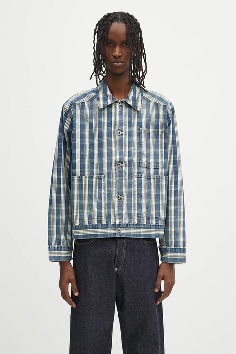 Bavlněná košile Human Made Work Jacket pánská, modrá barva, relaxed, s klasickým límcem, HM29JK010