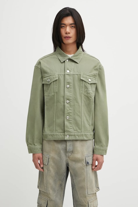 Maison Kitsuné kurtka bawełniana Trucker kolor zielony przejściowa OM02103WD4012