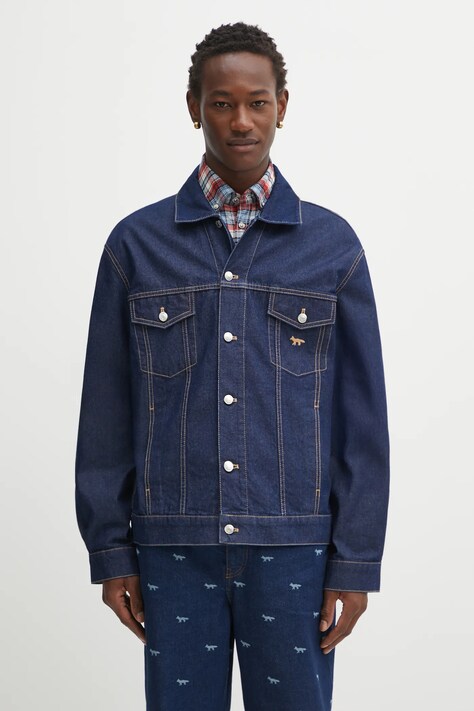 Τζιν μπουφάν Maison Kitsuné Trucker χρώμα: ναυτικό μπλε, OM02103WW0081
