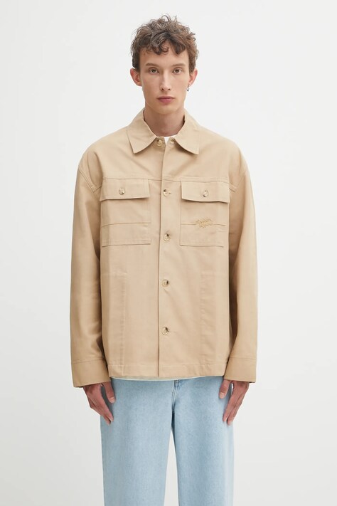 Pamučna jakna Maison Kitsuné Workwear boja: bež, za prijelazno razdoblje, OM02117WW9040